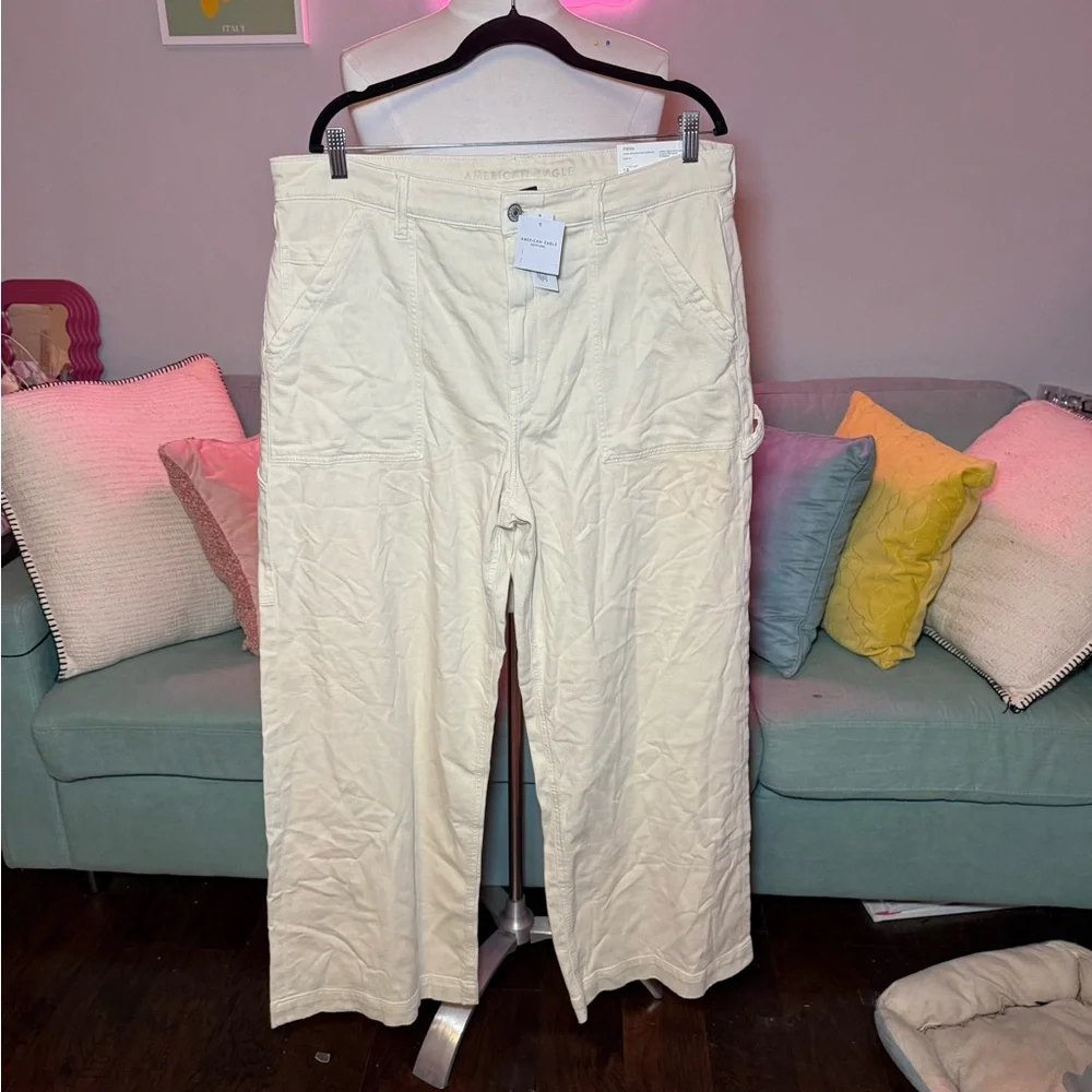 American Eagle Outfitters Women's Cream Wide Leg Pants - Picture 1 of 2